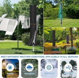 Beschermhoes droogmolen tuin, afdekking buiten, draaibare telescoopstang, ritssluiting, zonwering, waterdicht, 170 x 32 cm — thumbnail 5
