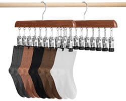 2 stuks sokkendroger, wasrek van hout, winddicht droogrek met 10 clips voor sokken, ondergoed, muts, sjaal, handdoeken, schoeninlegzolen