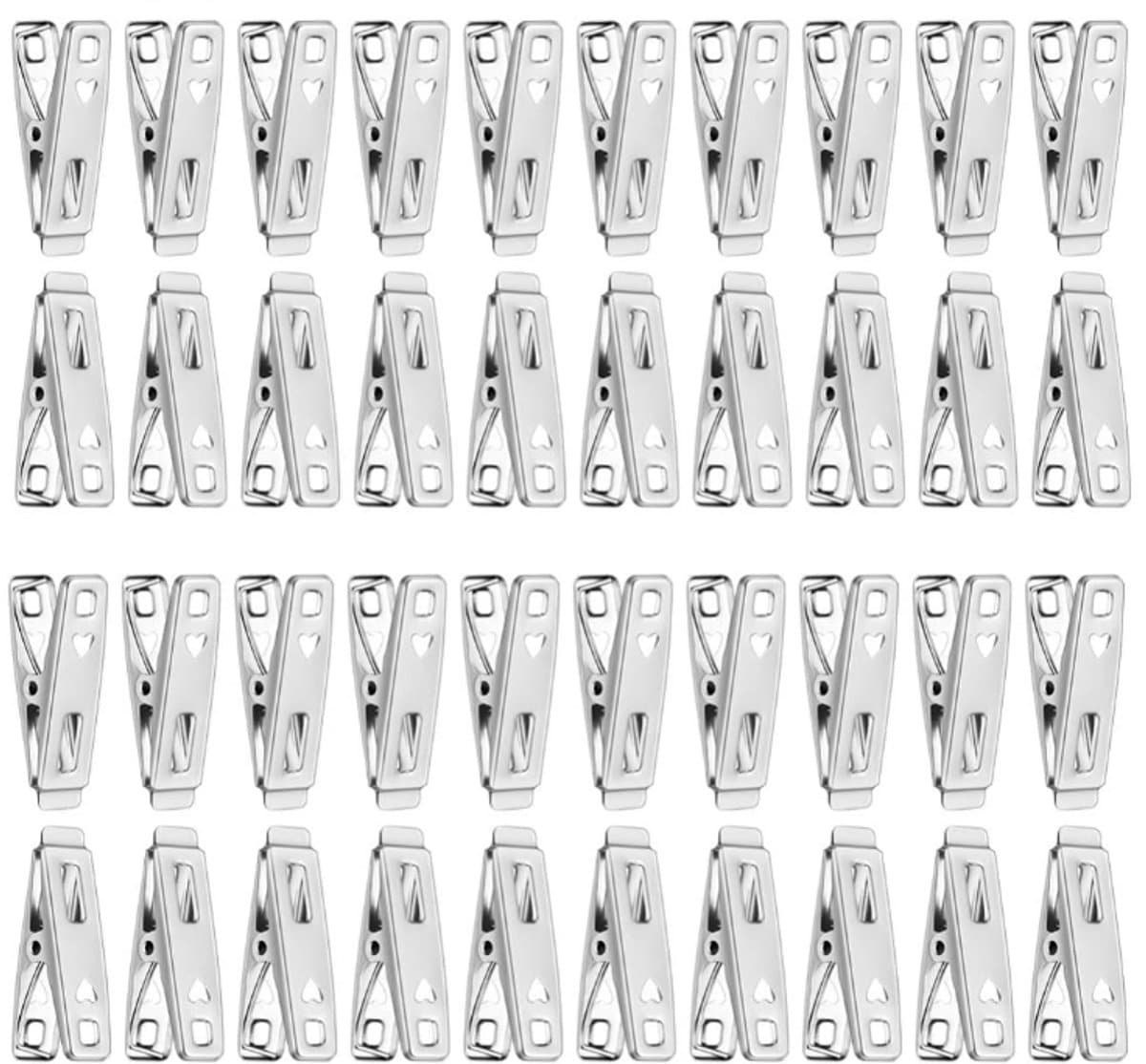 Wasknijpers - 40 Stuks - RVS - Kledinghaken - Fotoknijpers - Kaartknijpers - Handdoekhaken - Knijper - Handdoekklem - wasknijper - strandhanddoek Klem - klemmen met 1 cm openen - 5 cm - Zilver — afbeelding 1