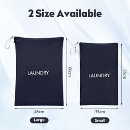 Waszak Reis - Set van 2 Stuks - Waterdichte Vuile Waszakken met Rits & Handige Ophanglus - Geschikt voor Koffer, Zwemmen, Camping & Vakantie - 60 x 45 cm & 55 x 35 cm - Marineblauw — thumbnail 5