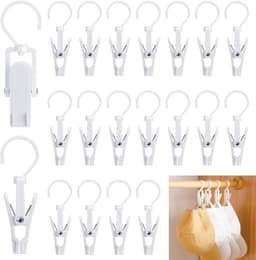 Wasknijpers met Haak - 20 Stuks - Drooghaak voor kleding - met 360 graden draaibare haak - Droogrek Knijpers - Wasknijpers - Kunststof - Anti Slip - Veelzijdig - draagbare antislip plastic hangers clips - Zwart — thumbnail 1