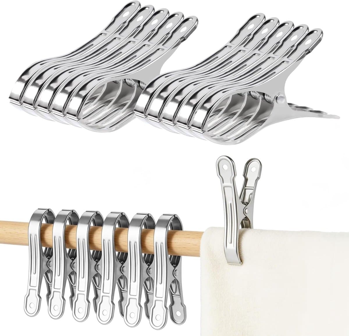 Set van 10 Handdoek Klemmen 13cm voor Strandstoelen, Rvs Handdoekclips, Grote Kledingknijpers en Badhanddoeken — afbeelding 1