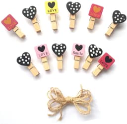 Mini Kledingknijpers van Hout met Liefde en Hartjes, Inclusief 2.4 m Jute Touw voor Creatieve Projecten en Decoratie — thumbnail 2
