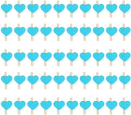 Houten Clips - Decoratie Klemmen - Kaarten Ophangen - Hartvorm Ontwerp - 50 Stuks - Hemelsblauw — thumbnail 1