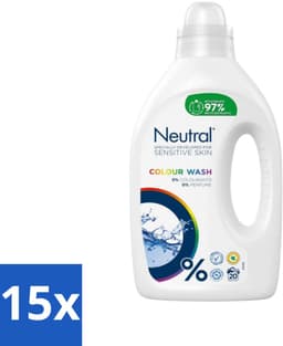 15 x Neutral Vloeibaar Wasmiddel Kleur 20 Wasbeurten 1 liter - Gekleurde Was - Wasmiddel - Wasmiddel 0% Kleurstof - Wasmiddel 0% Parfum - Hypoallergeen Wasmiddel — thumbnail 1