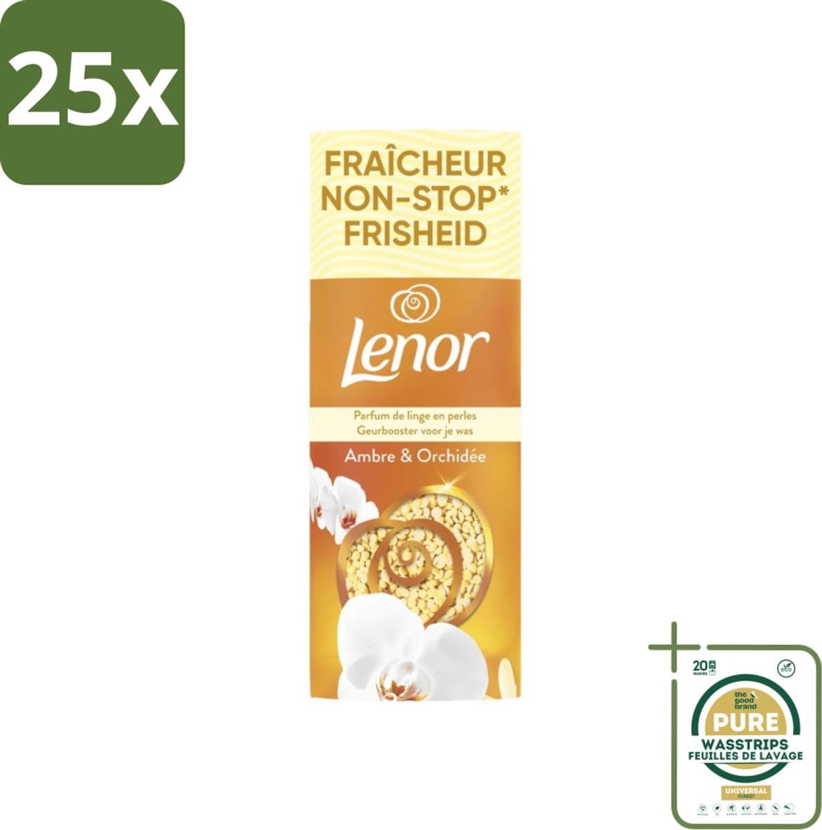 25 x Lenor – Geurbooster – Amber & Orchidee – 12 Wasbeurten – 155 g - Grootverpakking - Geurparels - Wasgeur - Luxegeur - Orchidee - Vanille — afbeelding 1