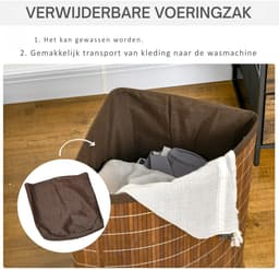 Damenzo - Wasmand - Wasmand met deksel - Wasmanden - Wasmand hoekmodel - Afneembare hoes - 55 Liter - 38X38X57 cm - Bamboe — thumbnail 5