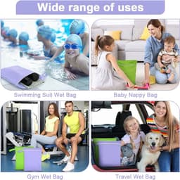 2 Stuks Wet Bags, Waterdicht Waszak met Handvat & Rits, Herbruikbare Stoffen Luier Natte Zak, Natte Dry Bag voor Natte Zwemkleding, Sportschool, Strand(Groen & Paars) — thumbnail 3