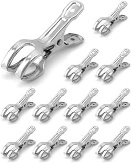 12 stuks strandhanddoekclips, roestvrijstalen haringen winddichte clips, windbestendig voor zware kleding en wassen, 8,5 cm — thumbnail 2