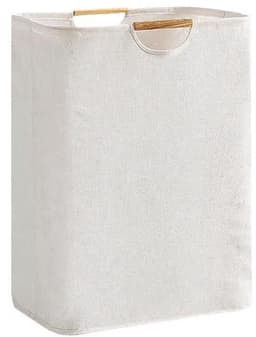 Wasmand - Grote wasmand - Opvouwbare wasmand - Wasbox - Waszak - Wasmand met handvat - Bamboe wasmand - Opbergmand - Waszak voor badkamer, slaapkamer & wasruimte - 30 x 30 x 40 cm — thumbnail 1