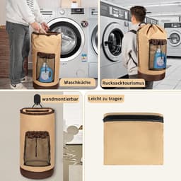 Grote Waterdichte Waszak van 90 Liter, Vouwbare Wasmand met Verstelbare Schouderbanden voor Reizen en Studenten, Lichtgrijs en Donkergrijs — thumbnail 3