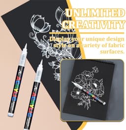 2 stuks witte textielstiften, wasmachinebestendig, zachte stift, 1-5 mm, textielmarkers, lichtechte en watervaste stiften, textielverf, permanente textielstiften voor T-shirt, stoffen zakjes — thumbnail 3