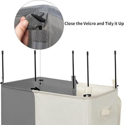 154L dubbele wasmand met deksel, grote wasbak en afneembare waszakken, grote inklapbare 2 verdelers wasbak met handgrepen voor slaapkamer wasruimte (beige+grijs) — thumbnail 5