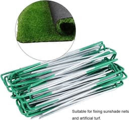 SnelShoppen - 100 Stuks Grondankers 150mm Half Groene Kunstgras U-Pinnen Tuinbevestigingshaken Stalen Grondpennen voor Tuin, Camping en Zonwering — thumbnail 4