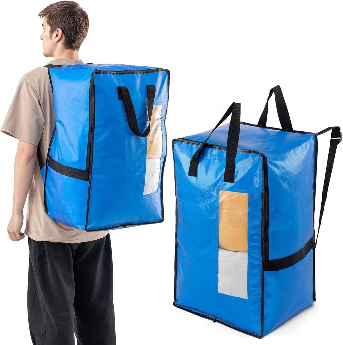 Verticale Verhuiszakken met Sterke Handvatten en Ritsen - Ideaal voor Kledingopslag, Waszakken en Reizen (Blauw, 2 Stuks) — afbeelding 1