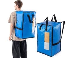 Verticale Verhuiszakken met Sterke Handvatten en Ritsen - Ideaal voor Kledingopslag, Waszakken en Reizen (Blauw, 2 Stuks)