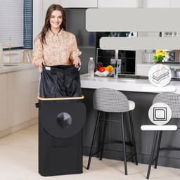 Grote Dubbele Wasmand Van 100 Liter Met Uitneembare Binnentas - Opvouwbaar Twee Compartimenten Stevig - Voor Slaapkamer, Badkamer En Wasruimte - Zwart — thumbnail 4