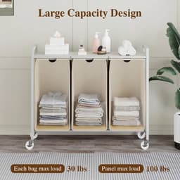 Wasmand met Wielen 3 Laden - Witte Verrijdbare Wasgoed Sorteerder voor Badkamer en Slaapkamer - Stijlvolle Vuilwasser Opbergkast - Thuis Organizer 84x30x77 cm — thumbnail 5