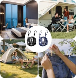 2 Stuks Reiswaslijn, Elastische Waslijn, Draagbare Waslijn, Campingwaslijn, Outdoor-drooglijn Elastisch, met 12 Klemmen, voor Binnen en Buiten, Camping, Wasdrogen Buiten (Zwart, Donkerblauw) — thumbnail 3