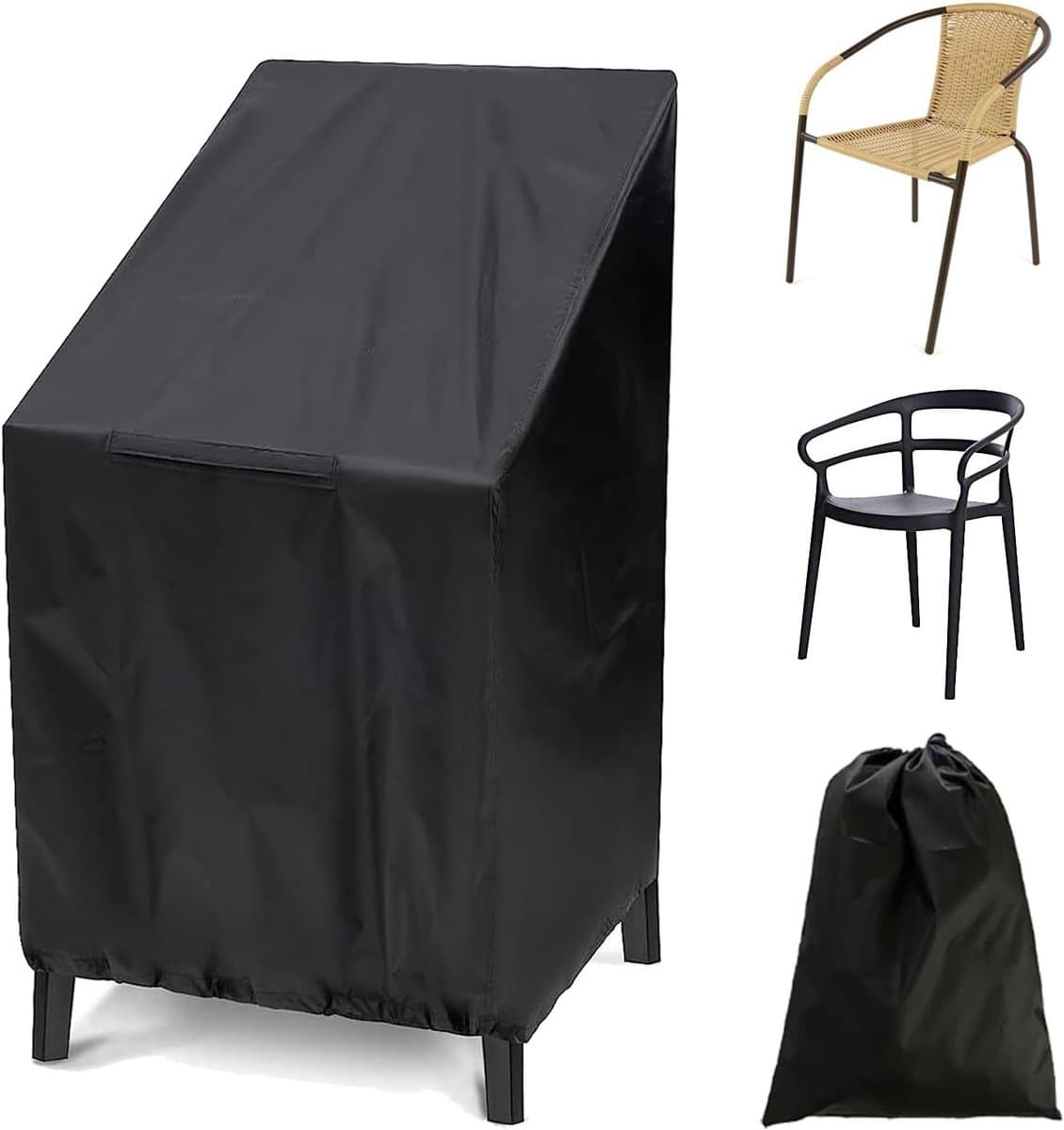 Beschermhoes voor Tuinstoelen 65 x 65 x 120 cm van 210D Oxford Stof met Trekkoord voor Balkonstoelen en Stapelstoelen, Zwart — afbeelding 1