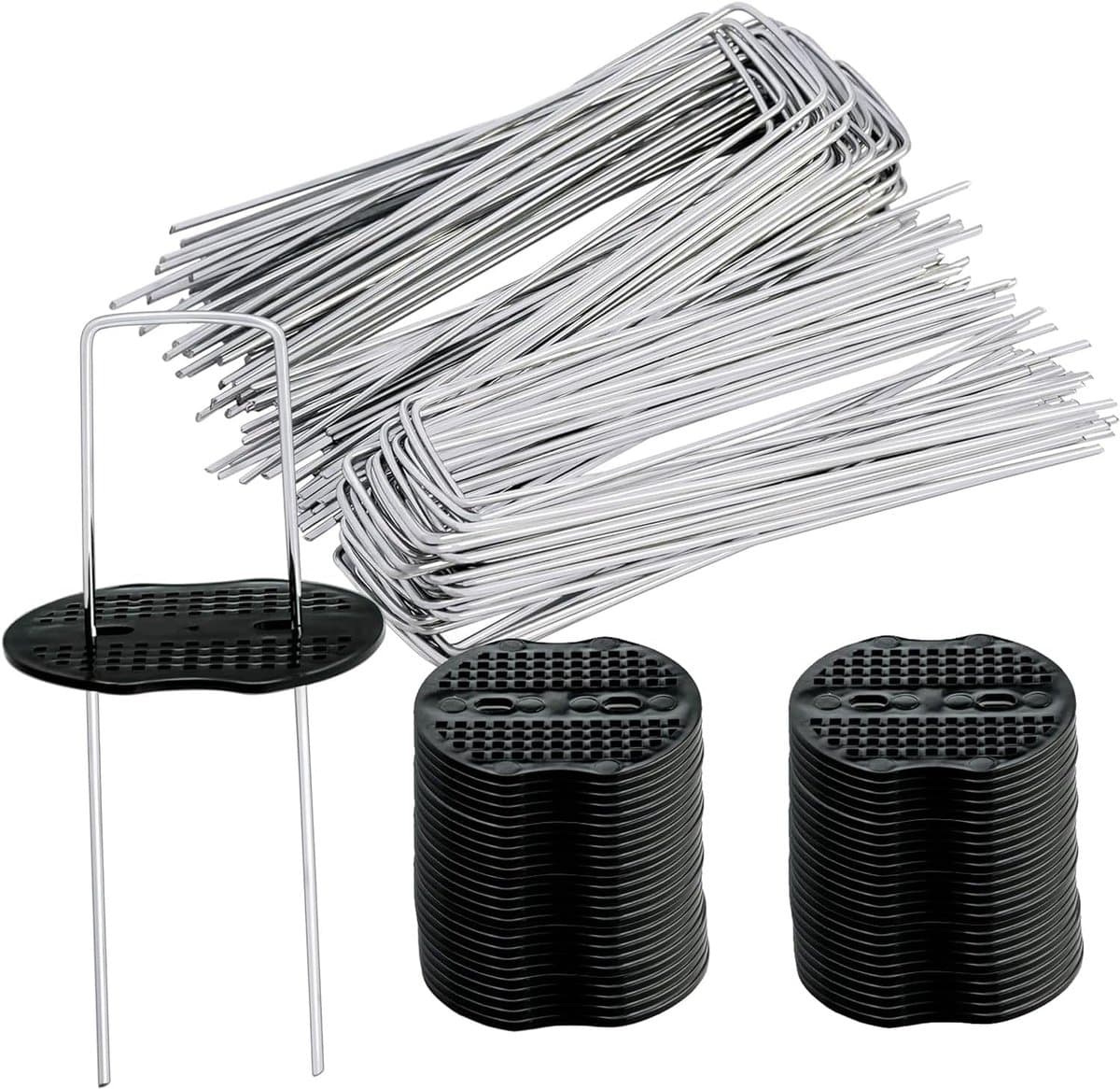 SnelShoppen - 50 Tuin Haringen en 50 Washers, Gegalvaniseerde RVS Grondankers voor Tuin, Tent en Schutting, 150x40mm, Ø2.5mm, Ideaal voor Buiten en Tu — afbeelding 1