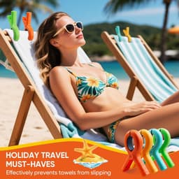 SnelShoppen - 8 Stuks Strandhanddoek Klemmen voor Strandstoelen - Jumbo Maat Klemmen voor Loungebanken, Cruise Essentieel, Handdoeken, Dekens, Tent, R — thumbnail 4