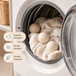 Drogerballen XL - 6 Stuks - 100% Nieuw-Zeelandse Schapenwol - Herbruikbare Wasdrogerballen - Natuurlijk Alternatief voor Wasverzachter - Helpt Droogtijd te Verkorten & Energie te Besparen - Inclusief Gratis Kokos Geurolie - Wit — thumbnail 2