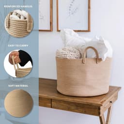 SnelShoppen - XXL Honey Katoenen Opbergmand - Handgeweven Decoratieve Mand voor Dekens en Was - 50x33cm - Multi-Tone - Ideaal voor Kinderen en Speelgo — thumbnail 3