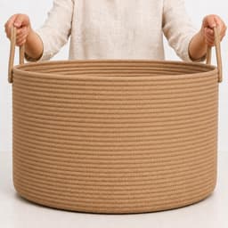 SnelShoppen - XXL Honey Katoenen Opbergmand - Handgeweven Decoratieve Mand voor Dekens en Was - 50x33cm - Multi-Tone - Ideaal voor Kinderen en Speelgo — thumbnail 1