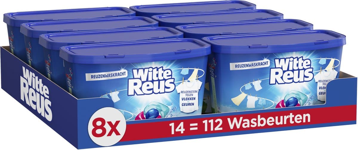 Witte Reus 3+1 Power Caps Wasmiddel Capsules | 8 x 14 wasbeurten | 112 wasbeurten | Voordeelverpakking — afbeelding 1