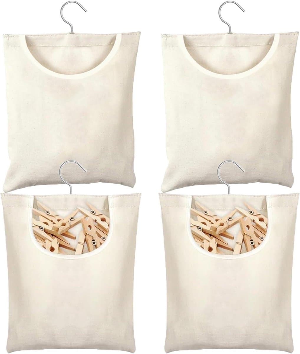 Wasknijperzak - Knijperhouder - Wasknijpers Opbergen - Met Ophanghaak - 32x28 cm - Beige — afbeelding 1