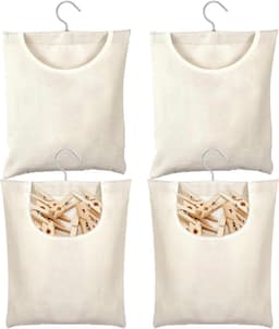 Wasknijperzak - Knijperhouder - Wasknijpers Opbergen - Met Ophanghaak - 32x28 cm - Beige — thumbnail 1