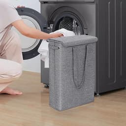 45L vuile wasmand - wasmand met deksel - draagbare vuile wasmand Slanke wasmand - smalle wasmand met deksel - met handvat - opvouwbare opbergmand voor vuile was - geschikt voor slaapkamer, wasruimte, slaapzaal - grijs — thumbnail 5