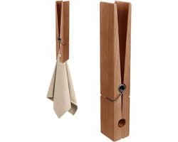 Houten Kledingknijpers - Grote Clips - Handdoeken Ophangen - Dubbelzijdig Plakker - 30 cm Lengte - Donker Walnoot
