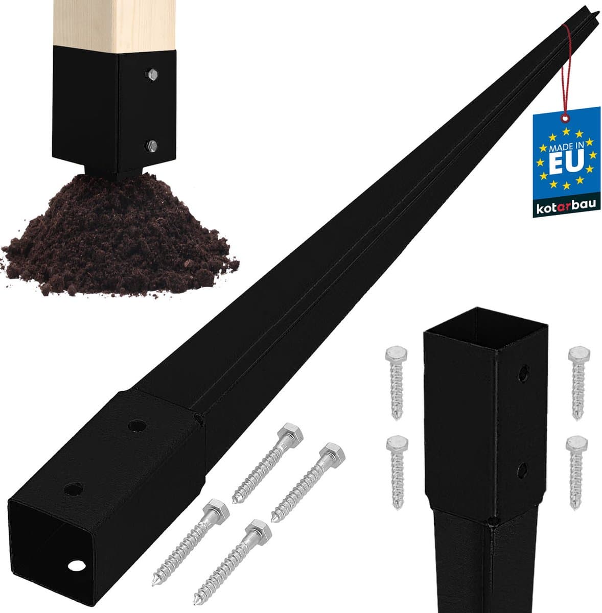 Kotarbau Serie - Stalen Sokkeldrager - 46x46x600 mm - Zwart - Voor Altanen en Pergola's — afbeelding 1