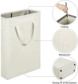 Opvouwbare Wasmand met Deksel - 45 Liter Slanke Wasmand Smal - Opklapbare Wasmand voor Badkamer en Slaapkamer - Kleine Wasmand Ruimtebesparend met Handvatten - Zwart — thumbnail 4