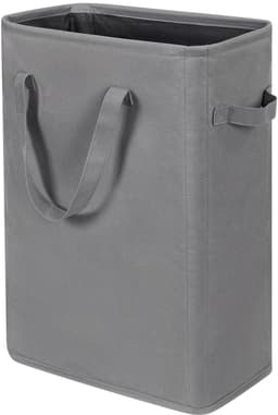 Opvouwbare Wasmand met Deksel - 45 Liter Slanke Wasmand Smal - Opklapbare Wasmand voor Badkamer en Slaapkamer - Kleine Wasmand Ruimtebesparend met Handvatten - Grijs — thumbnail 1