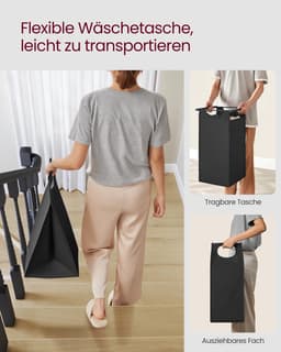 ByRoos Meubilair - Wasmand - 3 Vakken - Sorteer Wasmand - Witte Was / Gekleurde Was / Zwarte Was - Bank - Badkamermeubel - Badkamerbankje - Badkamerbank Met Opberg - Zwart Frame - Stoffen Zakken - Zwart - Bruin - Wit — thumbnail 5