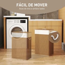 ELYSIVM Wasmand - Wasmand Bamboe - Wasmand met Deksel - Wasmand met Binnenzak - Uitneembare Waszak - Warm Bamboe Design voor Slaapkame / Badkamer - 72 L - 40 x 30 x 60 cm - Bruin / Crème — thumbnail 2