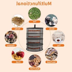 Dailygoods- Kruidenafdruiprek 4-laags - Opvouwbaar - Afdruiprek voor Planten - Duurzaam Net - Geschikt voor Kruidendrogen - Zwart/Oranje - Planten Droger — thumbnail 2