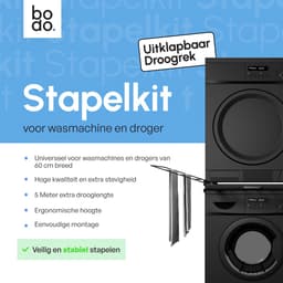 Tussenstuk Wasmachine Droger – Stapelkit met Uitklapbaar Droogrek – Zwart – Bodo® — thumbnail 4