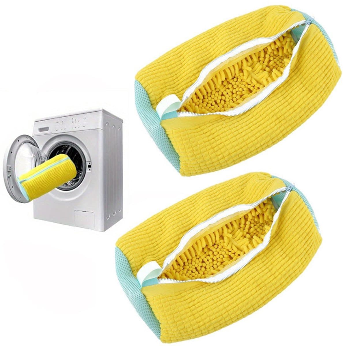 2-stuks Waszakken voor schoenen - Waszakken voor de wasmachine - Waszakken voor schoenen - Vormvaste waszakken - Waszakken - Chenille microvezel materiaal - 39*19 cm - Geschikt voor wasmachines, drogers, enz. - Geel, groen — afbeelding 1