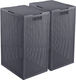 Curver Kaya Wasmand met deksel - 60L - 2 stuks - 38x29x58,5 cm - Antraciet — thumbnail 1