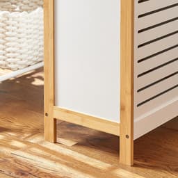 Roossentials wasmand - Opvouwbare wasmand - Wasmand met deksel - Waskist - Wasbox - MDF wit geschilderd- Hout - Bamboe - Tot 80 kg — thumbnail 3