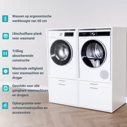 Washcab® Wasmachine Kast - Wasmachine Verhoger - Wasmachine Ombouw - Met lade - Wit - Duo Set Low 1 — thumbnail 4
