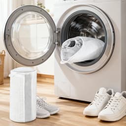 Schoenenwasmachinezakken voor droger en wasmachine, herbruikbare waszak voor sneakers, tennisschoenen en sportkleding, zachte vezels, 360° reiniging (wit) — thumbnail 4