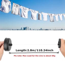 Drooglijn - Waslijn - Kleding Drogen - Uitschuifbaar - 9.2 cm diameter - Zwart — thumbnail 3