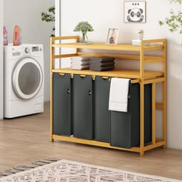TIM® Wasmand 4 Vakken - Wasmand - Wassorteerder - Grijis - 42cm x 103cm x 100cm — thumbnail 3