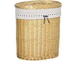 Rieten Wasmand met Deksel - Wasbox Riet 100 Liter - Grote Wasmand - Stevig - Ademend - Ruim - Badkamer en Slaapkamer - 51x38x57 cm - 1 Stuk - Naturel