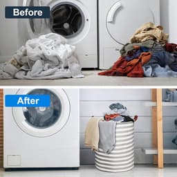 Opvouwbare wasmand met handvat, grote opbergmand 63 l, waterdichte stof, wasmand voor kinderen, voor het opruimen van de slaapkamer - grijs gestreept — thumbnail 2